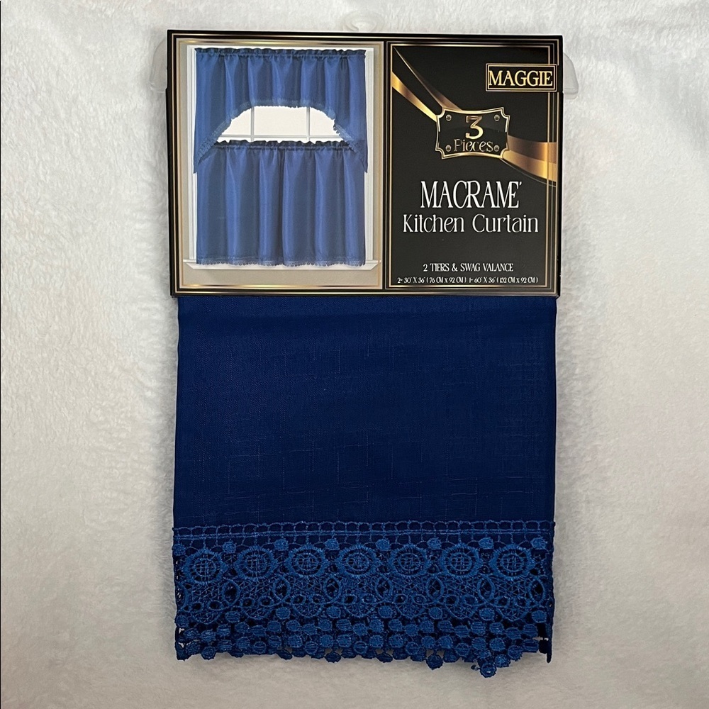 Maggie Blue Macrame Kitchen Curtain